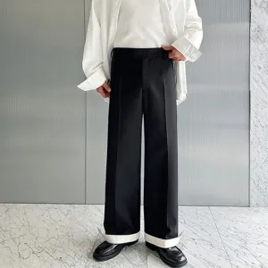 Autumn Wide Leg Suit Pants Men Contrast Color Cuffed Hidden Buckle Design Personalized Versatile Straight Pants 9C7057