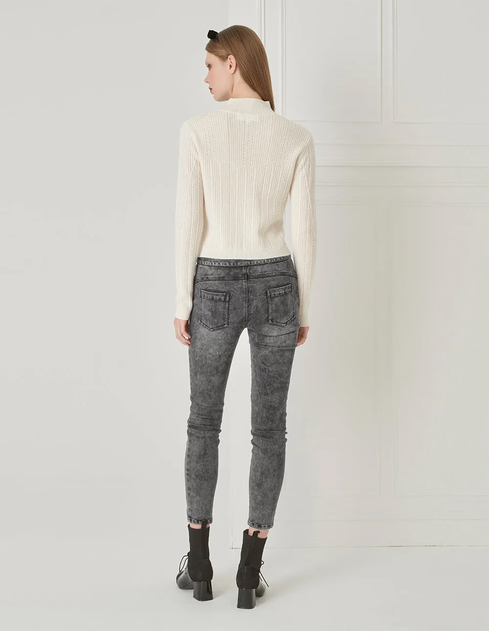 BORA AKSU Simple Design And Versatile Distressed Washed Gray Jeans