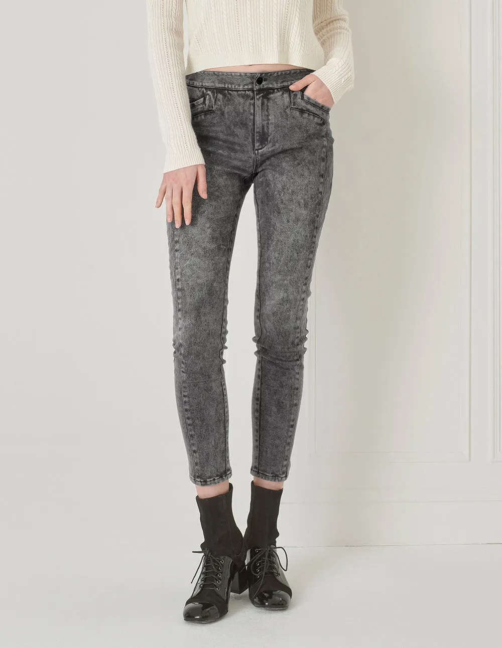 BORA AKSU Simple Design And Versatile Distressed Washed Gray Jeans