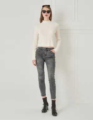 BORA AKSU Simple Design And Versatile Distressed Washed Gray Jeans