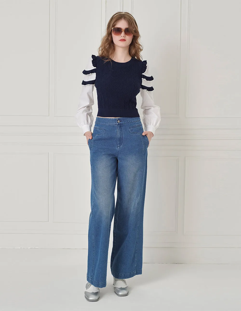 BORA AKSU Versatile Washed Wide-Leg Jeans With Artistic Curve Design