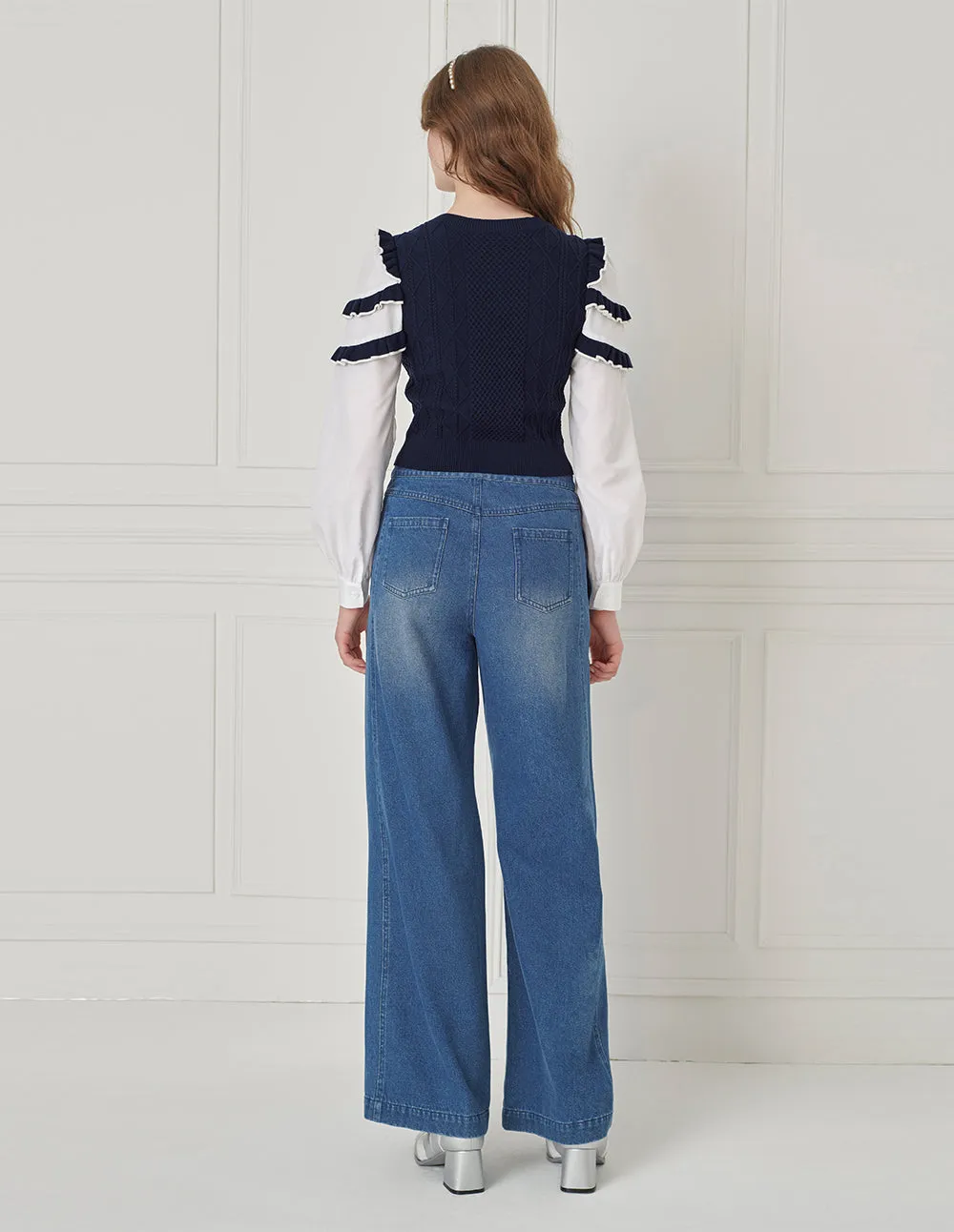 BORA AKSU Versatile Washed Wide-Leg Jeans With Artistic Curve Design