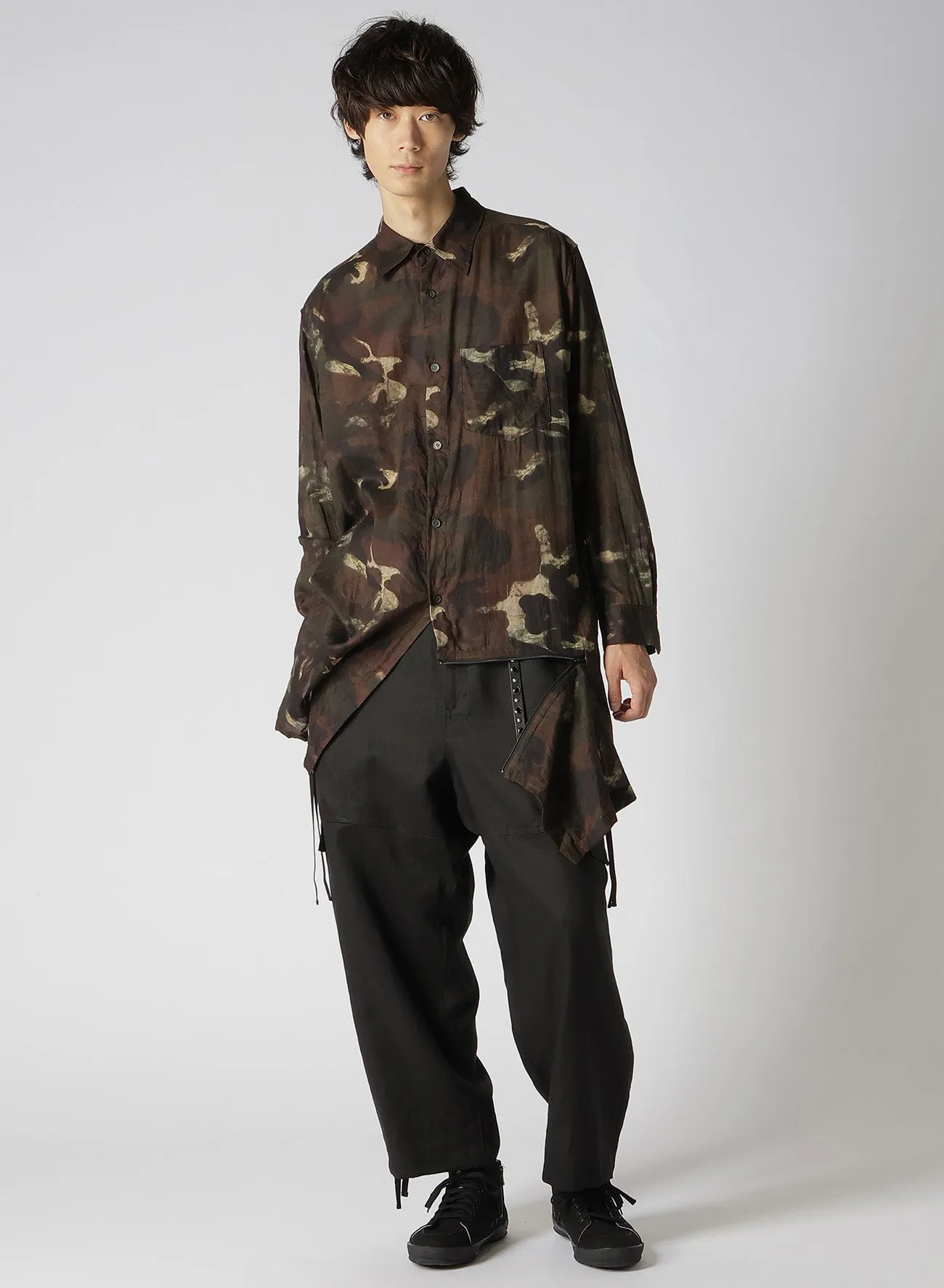 CAMOUFLAGE PATTERN VIYELLA LEFT FRONT ZIPPER SLIT SHIRT