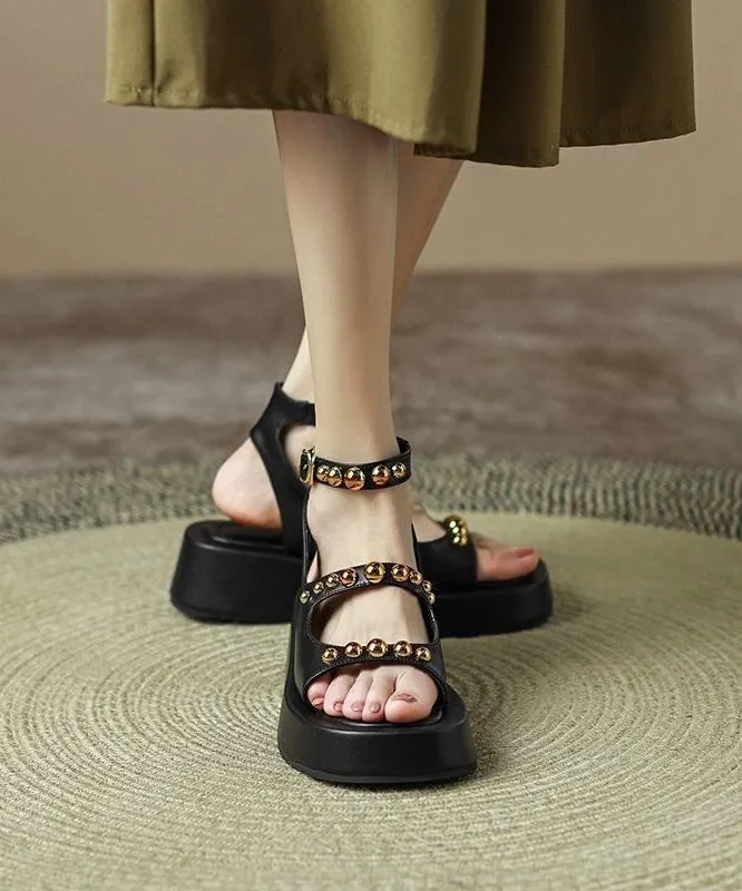 Casual Black Rivet Sandals Soft Platform Sandals LY4316