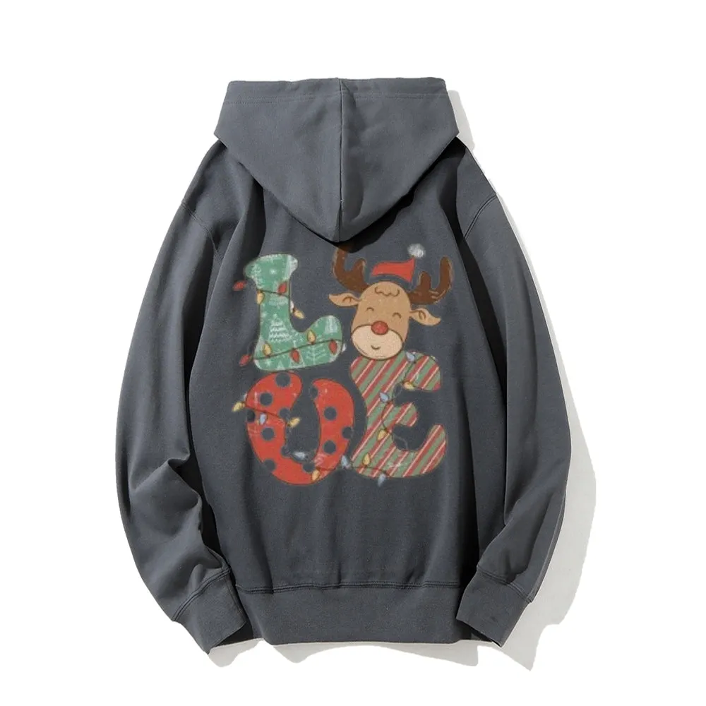 Christmas Letter Love Graphic Pullover With Kangaroo Pocket Hoodies