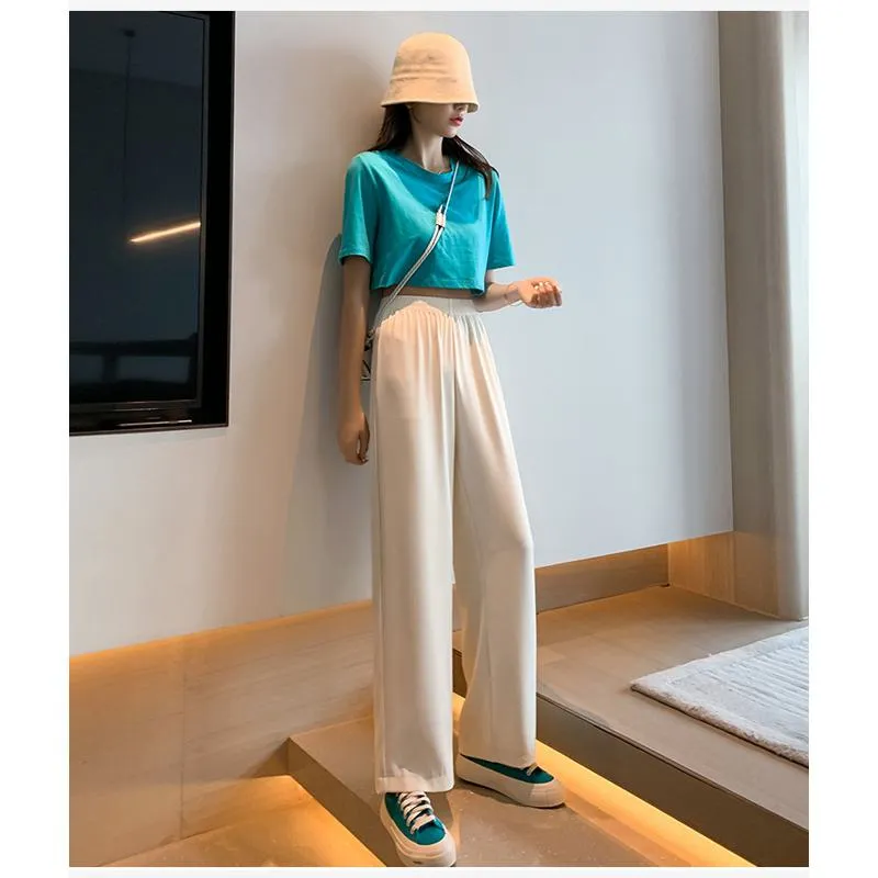 Floor-Length Casual Straight Plus Thin Draping Versatile High-Waisted Quality Pants