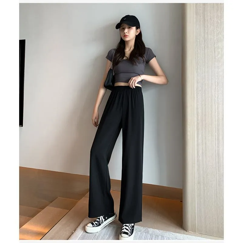 Floor-Length Casual Straight Plus Thin Draping Versatile High-Waisted Quality Pants