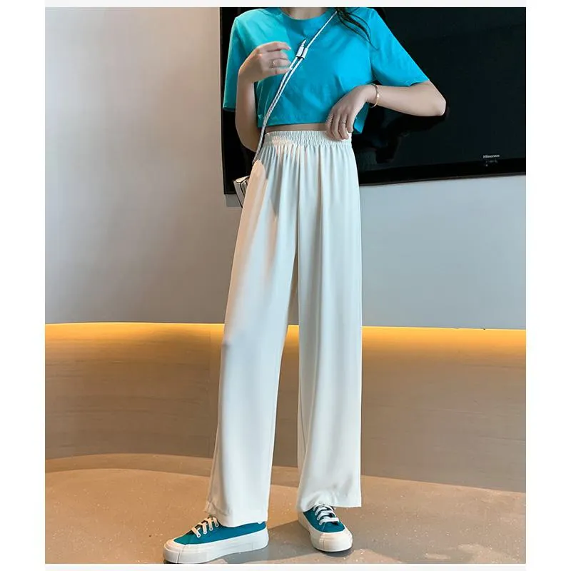 Floor-Length Casual Straight Plus Thin Draping Versatile High-Waisted Quality Pants