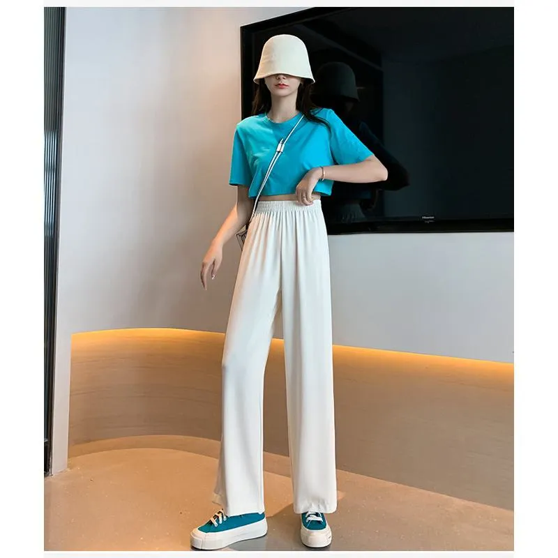 Floor-Length Casual Straight Plus Thin Draping Versatile High-Waisted Quality Pants