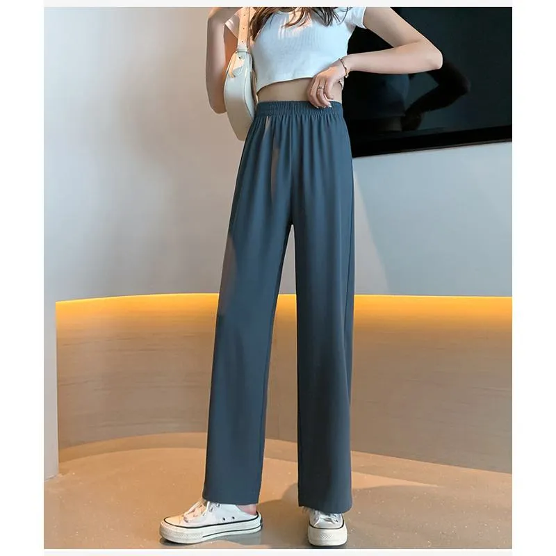 Floor-Length Casual Straight Plus Thin Draping Versatile High-Waisted Quality Pants