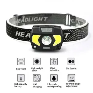 Head Torch LED Headlight COB Camping Headlamp USB Rechargeable