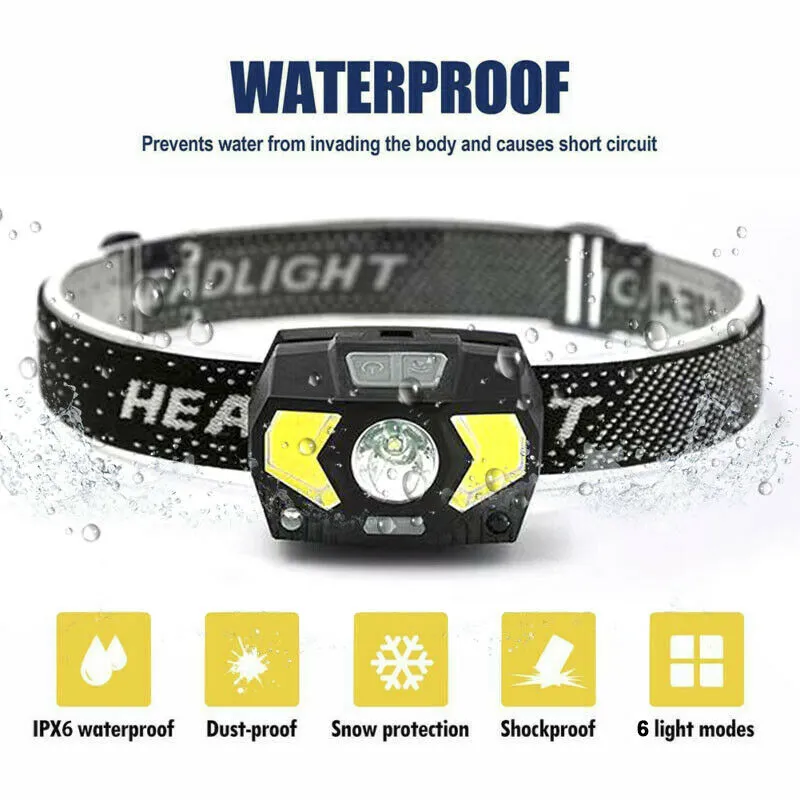 Head Torch LED Headlight COB Camping Headlamp USB Rechargeable