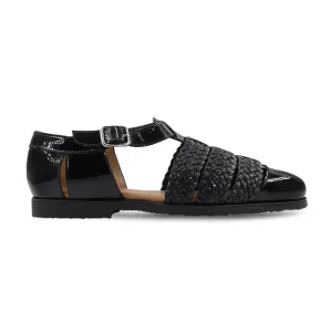 Hector - Men's Black Hand Woven Calf and Patent Leather Sandal