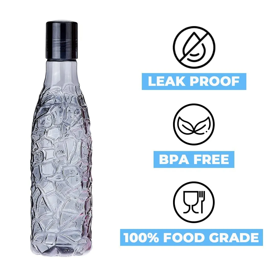 Kuber Industries BPA-Free Plastic Water Bottle|Leak Proof, Firm Grip, 100% Food Grade Plastic Bottles|For Home, Office, & Gym|Unbreakable, Freezer Proof, Fridge Water Bottle|Set Of 4|Black (Pack Of 5)