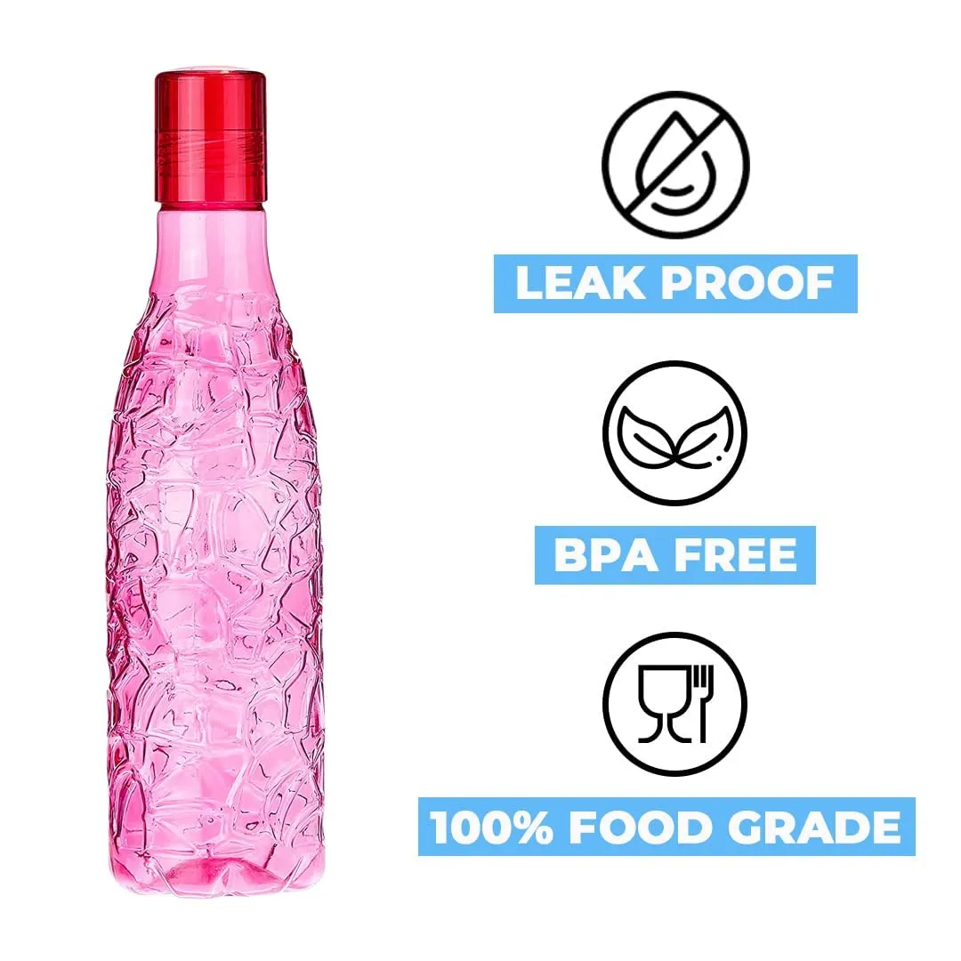 Kuber Industries BPA-Free Plastic Water Bottle|Leak Proof, Firm Grip, 100% Food Grade Plastic Bottles|for Home, Office, & Gym|Unbreakable, Freezer Proof, Fridge Water Bottle|Set of 4|Pink (Pack of 3)