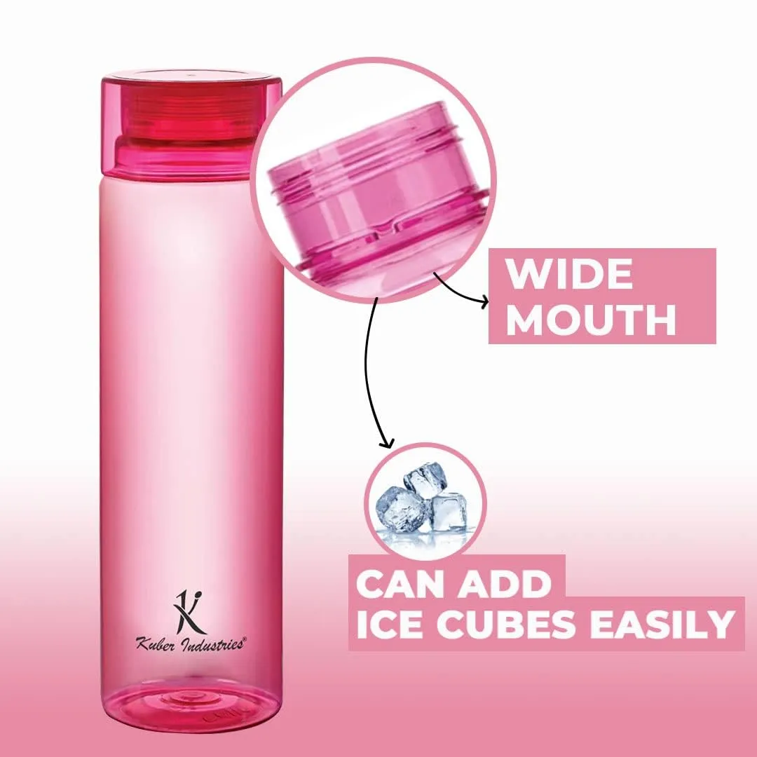 Kuber Industries BPA Free Plastic Water Bottles | Breakproof, Leakproof, Food Grade PET Bottles | Water Bottle for Kids & Adults | Plastic Bottle Set of 4 |Pink (Pack Of 2)