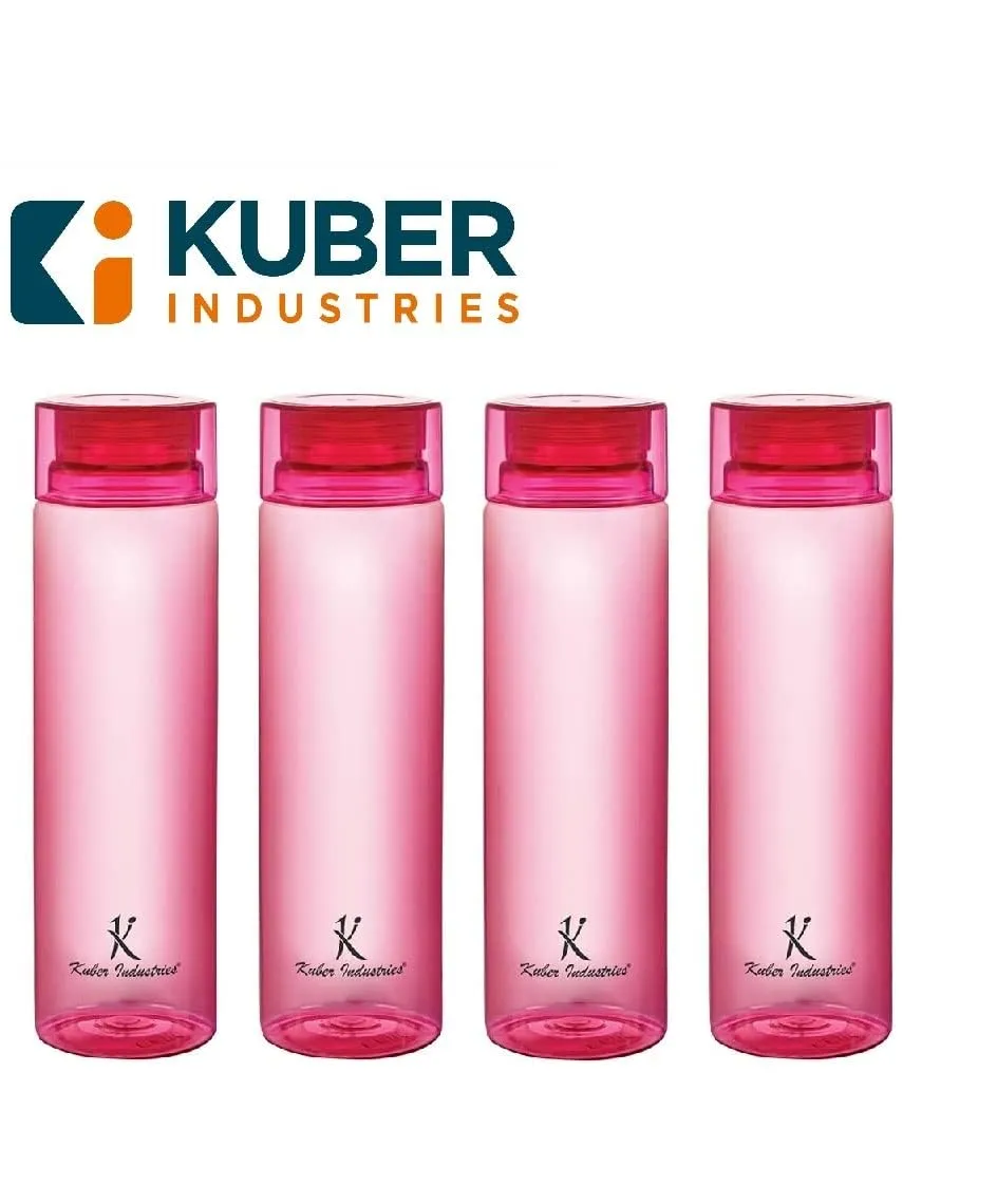 Kuber Industries BPA Free Plastic Water Bottles | Breakproof, Leakproof, Food Grade PET Bottles | Water Bottle for Kids & Adults | Plastic Bottle Set of 4 |Pink (Pack Of 2)