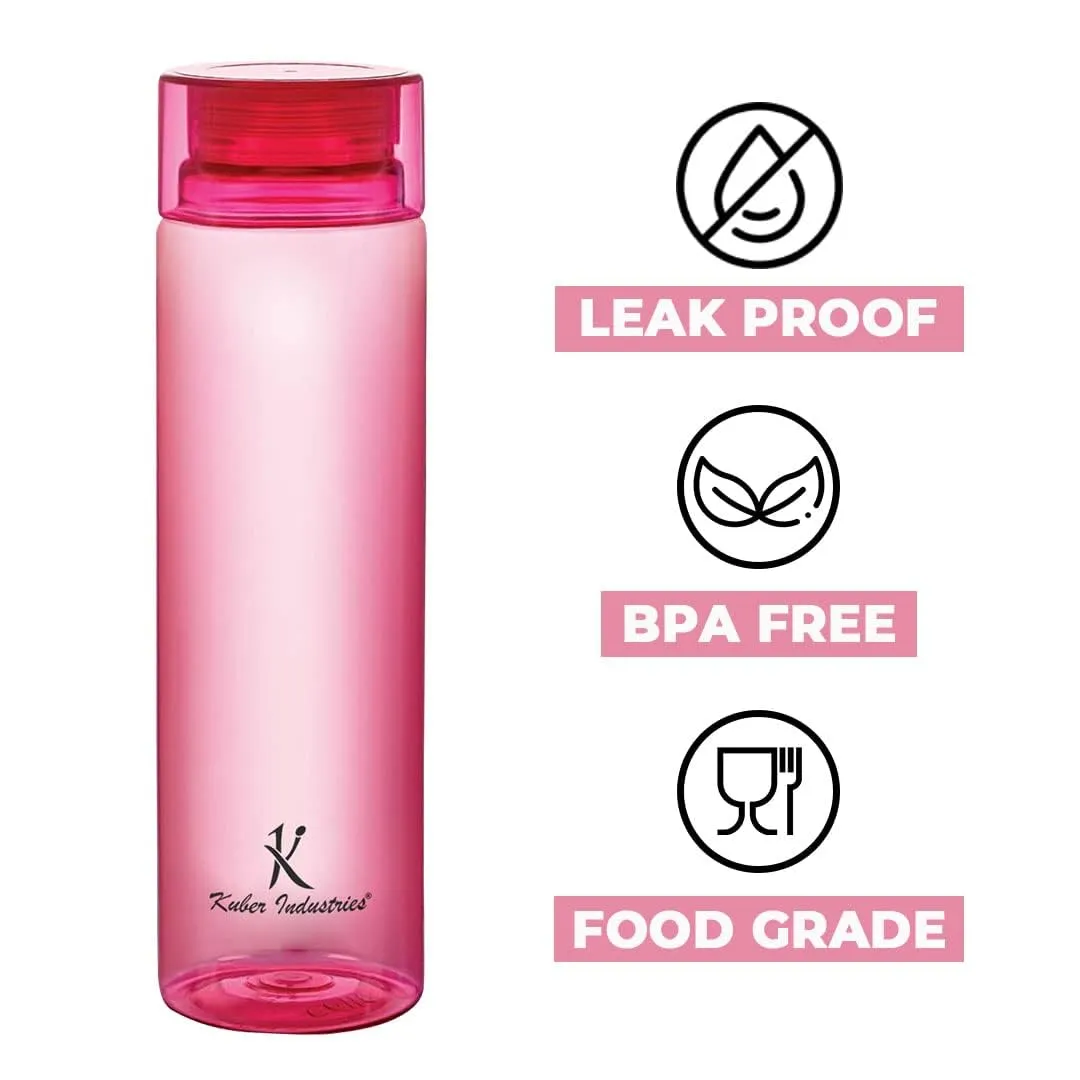 Kuber Industries BPA Free Plastic Water Bottles | Breakproof, Leakproof, Food Grade PET Bottles | Water Bottle for Kids & Adults | Plastic Bottle Set of 4 |Pink (Pack Of 2)