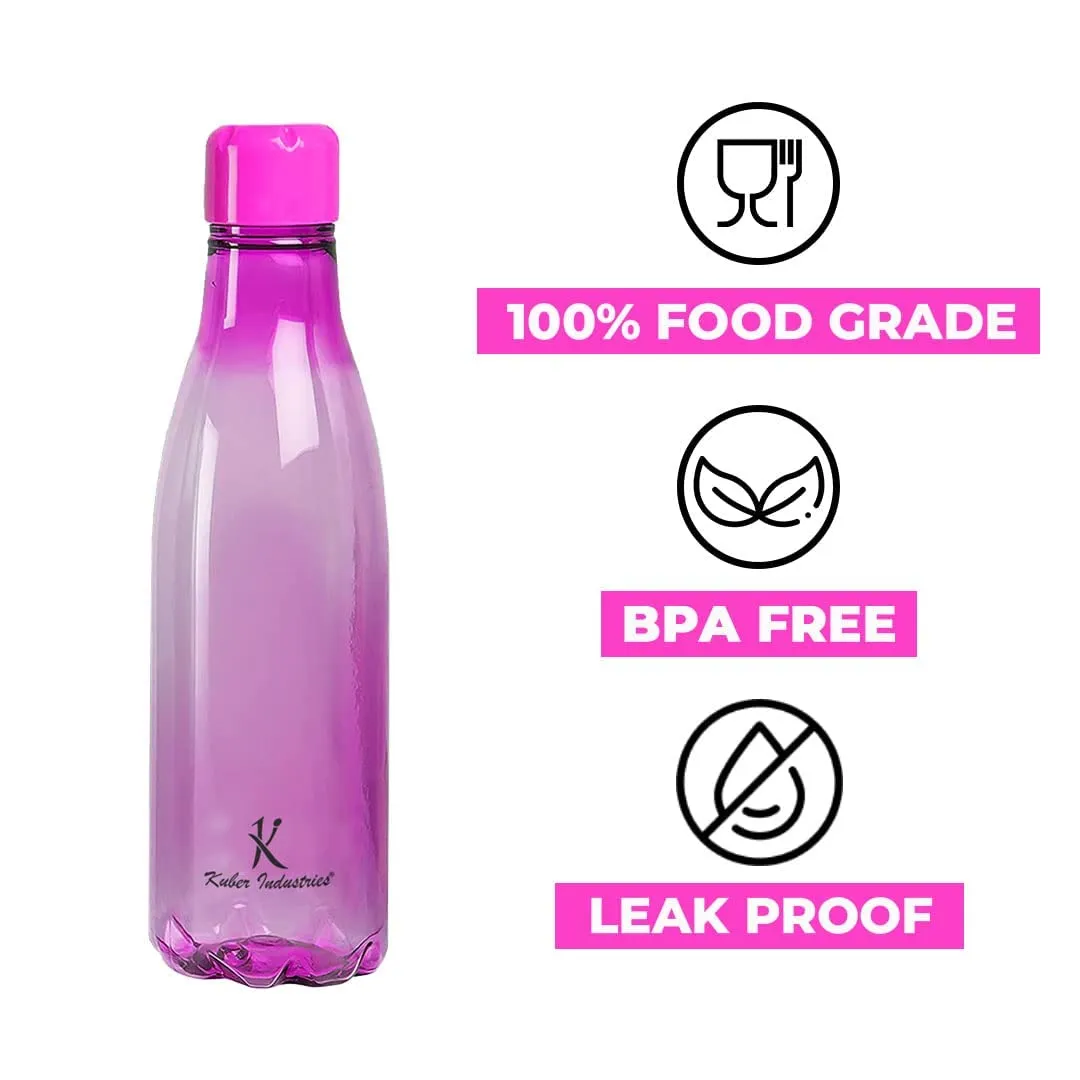 Kuber Industries BPA Free Plastic Water Bottles | Unbreakable, Leak Proof, 100% Food Grade Plastic | for Kids & Adults | Refrigerator Plastic Bottle Set of 4|Purple (Pack of 6)