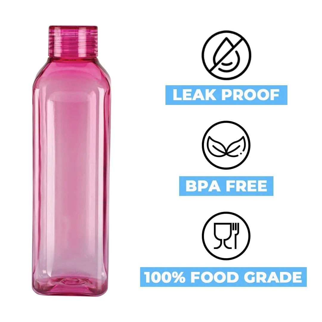 Kuber Industries BPA Free Plastic Water Bottles | Unbreakable, Leak Proof, 100% Food Grade Plastic | For Kids & Adults | Refrigerator Plastic Bottle Set of 6|Pink (Pack Of 5)