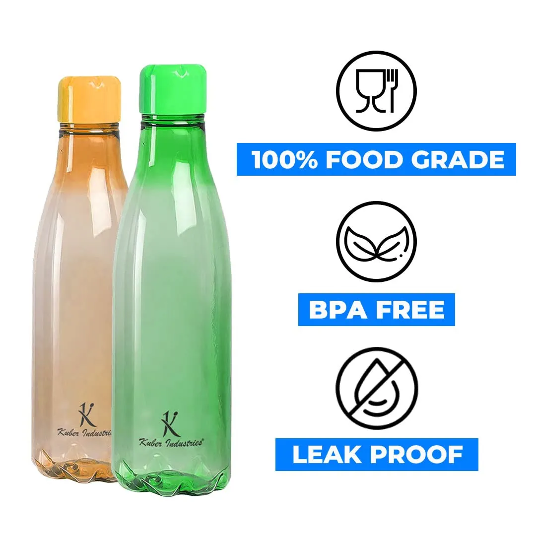 Kuber Industries PET Plastic Water Bottles 1000ml |Set of 4| Unbreakable Leak Proof Food Grade Plastic | for Kids & Adults | Refrigerator Plastic Bottle | Assorted