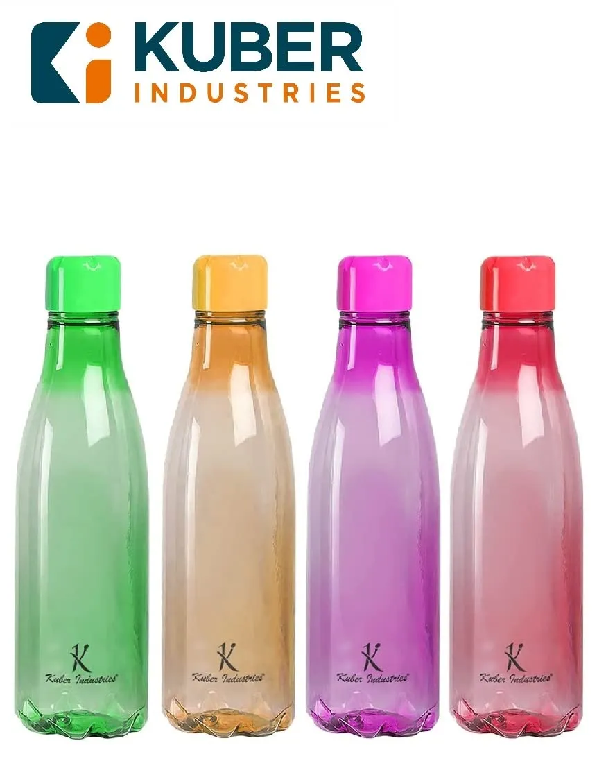 Kuber Industries PET Plastic Water Bottles 1000ml |Set of 4| Unbreakable Leak Proof Food Grade Plastic | for Kids & Adults | Refrigerator Plastic Bottle | Assorted