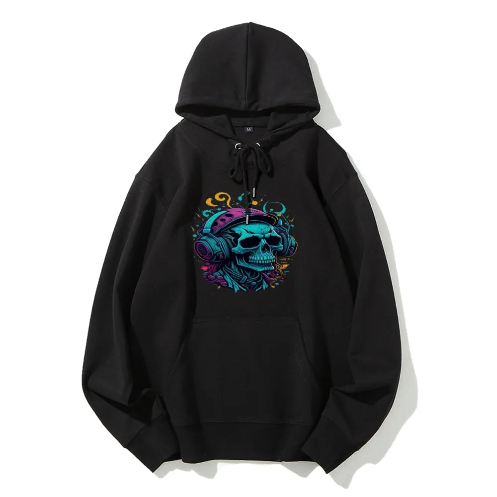 Mens Colorful Skull with Headphones Graphic Hoodies