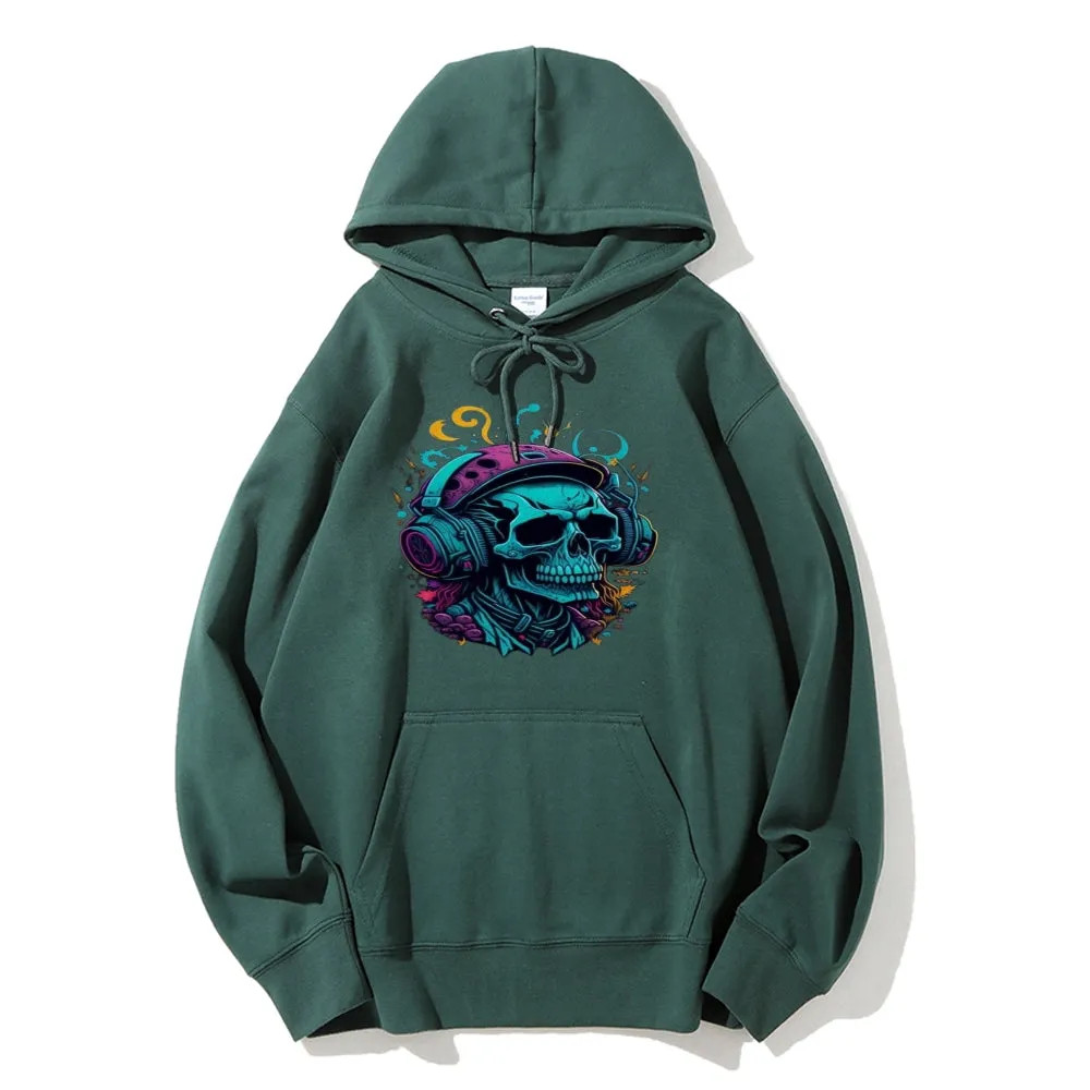 Mens Colorful Skull with Headphones Graphic Hoodies