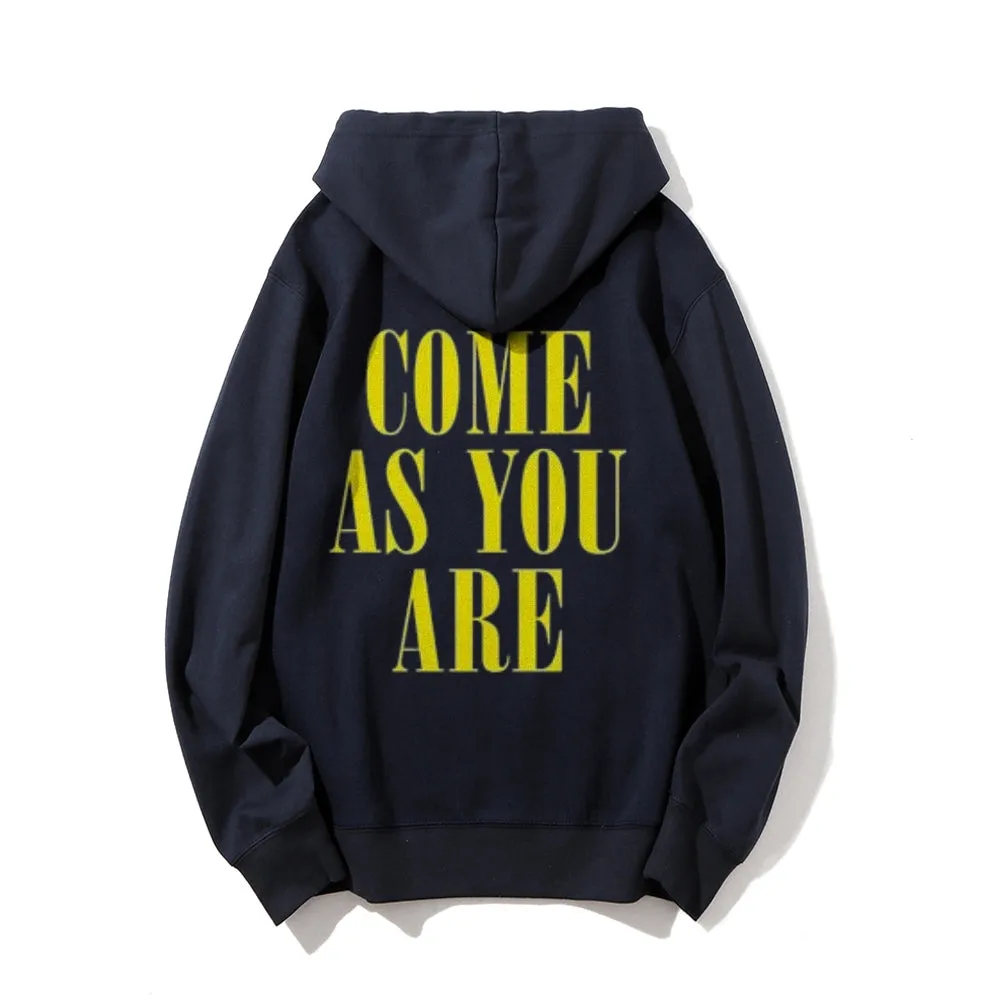 Mens COME AS YOU ARE Letter Graphic Hoodies