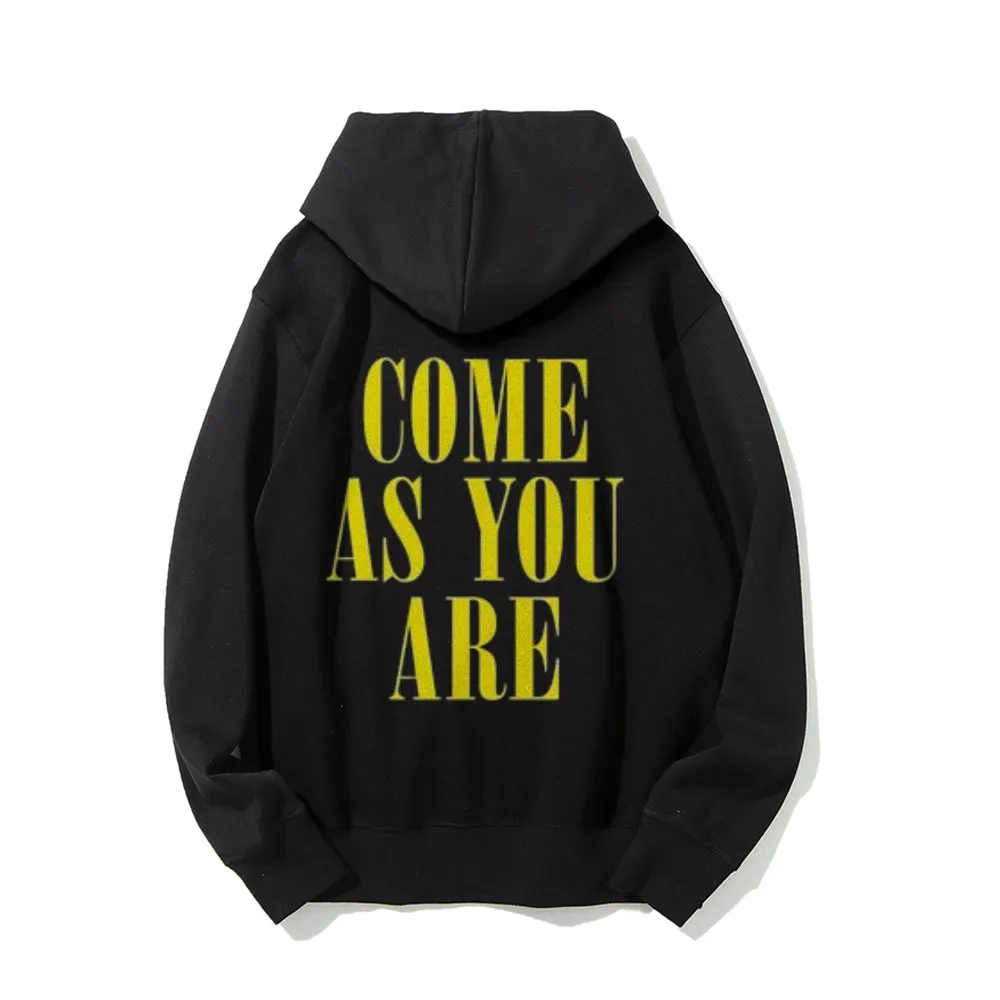 Mens COME AS YOU ARE Letter Graphic Hoodies