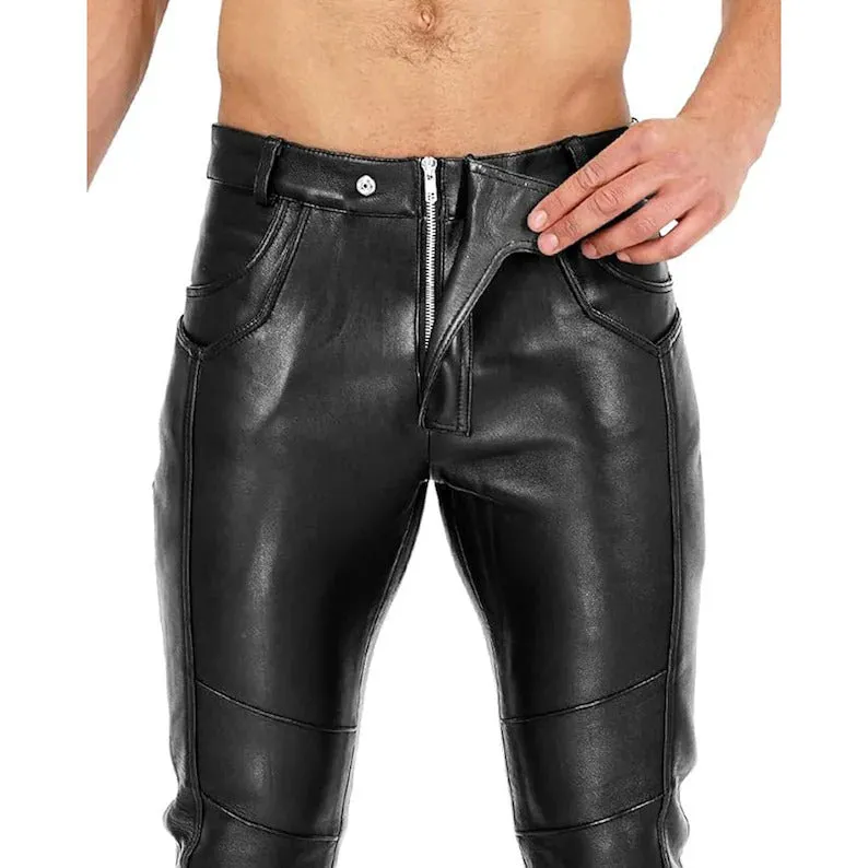 Men's Genuine Leather Pants: Versatile Motorcycle and Casual Wear Trousers