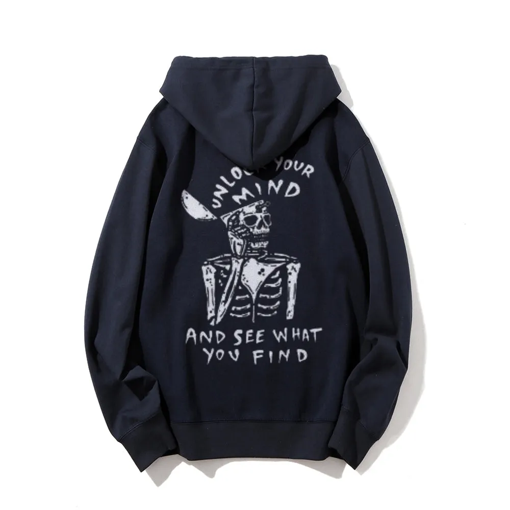 Mens UNLOCK YOUR MIND Skull Graphic Hoodies