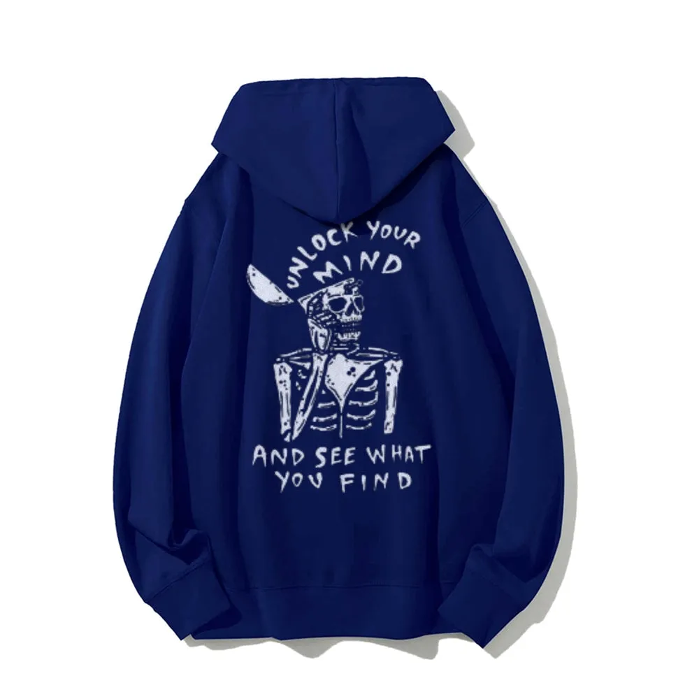 Mens UNLOCK YOUR MIND Skull Graphic Hoodies