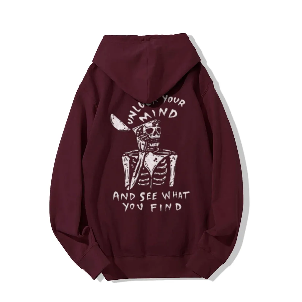 Mens UNLOCK YOUR MIND Skull Graphic Hoodies