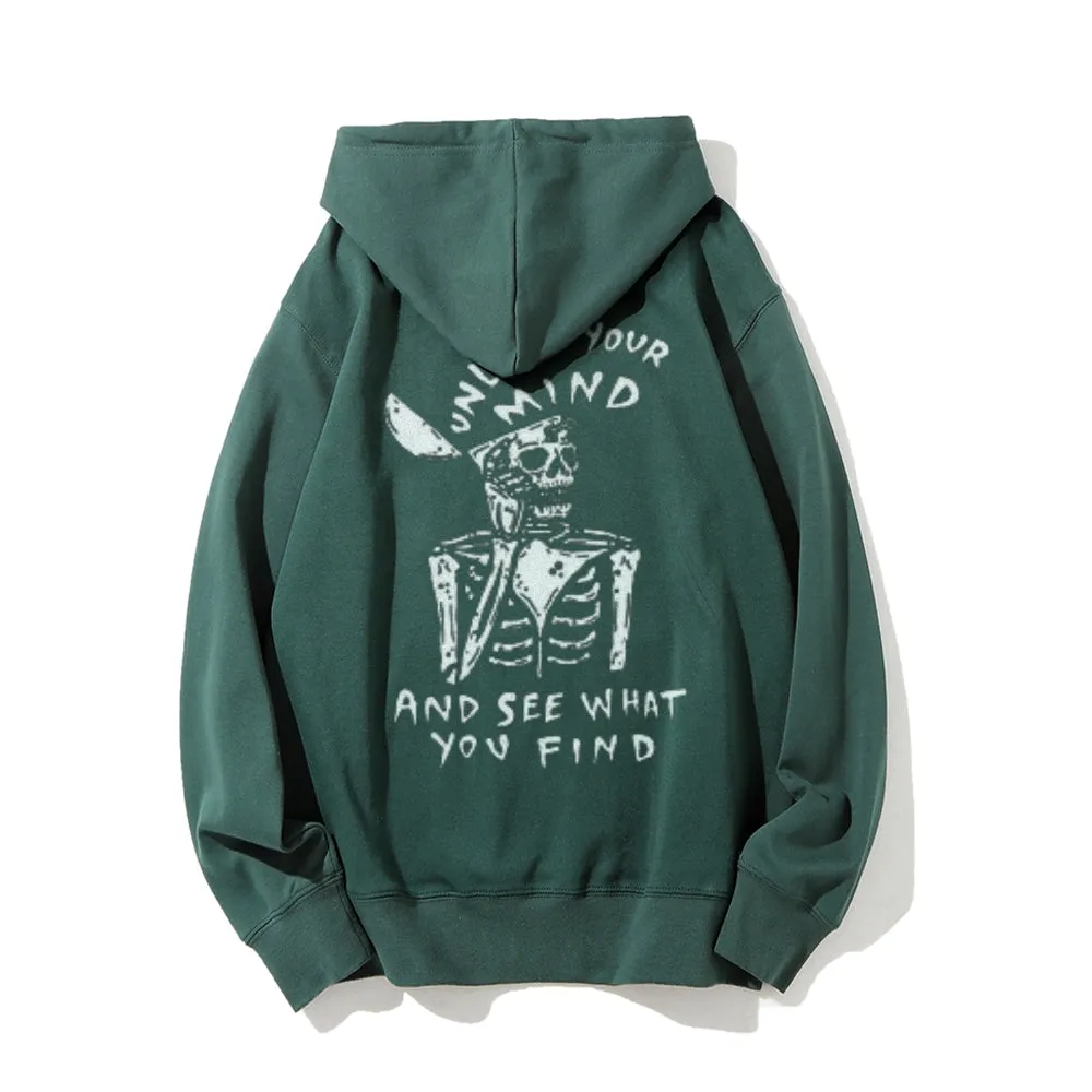 Mens UNLOCK YOUR MIND Skull Graphic Hoodies