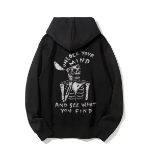 Mens UNLOCK YOUR MIND Skull Graphic Hoodies