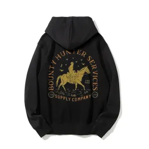 Mens Vintage Bounty Hunter Darkness Style Print Graphic Pullover With Kangaroo Pocket Hoodies