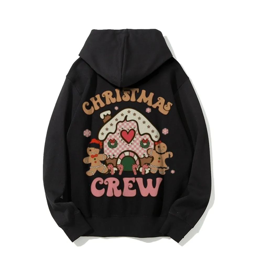 Merry Christmas Crew Graphic Pullover With Kangaroo Pocket Hoodies