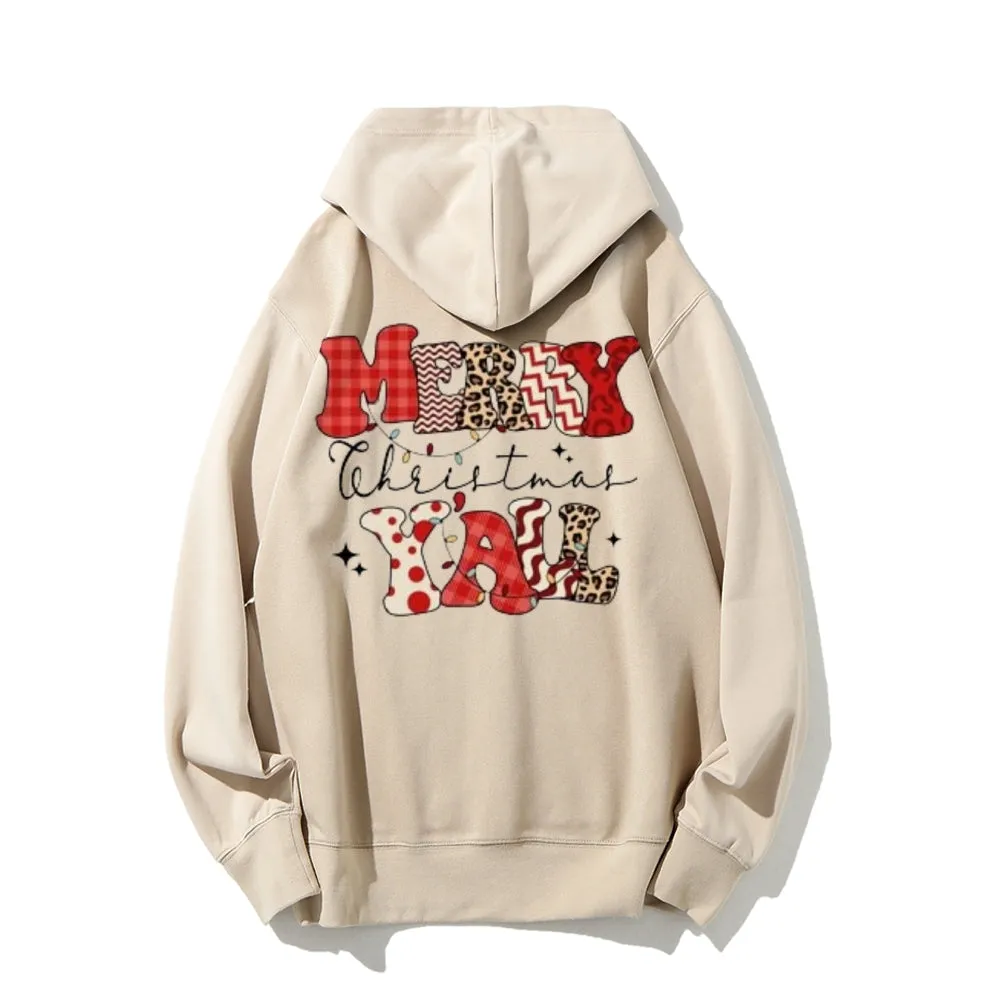 Merry Christmas Yall Graphic Pullover With Kangaroo Pocket Hoodies