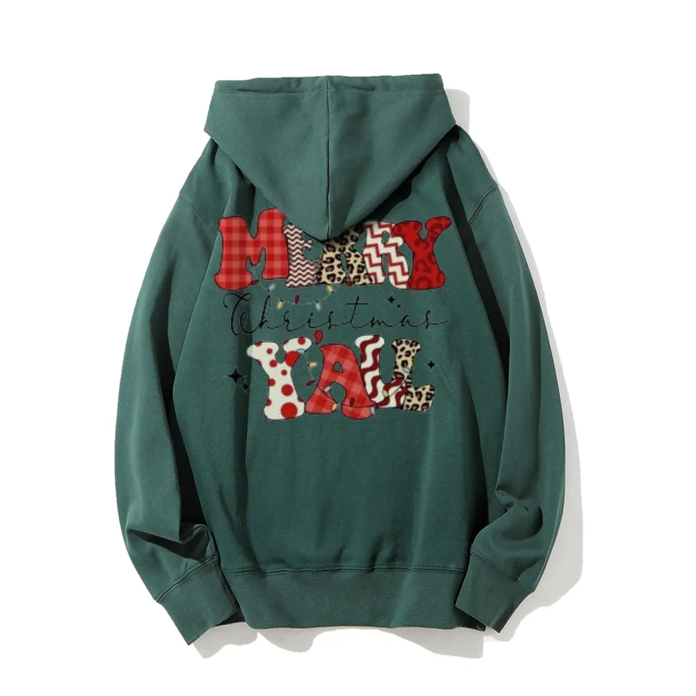 Merry Christmas Yall Graphic Pullover With Kangaroo Pocket Hoodies