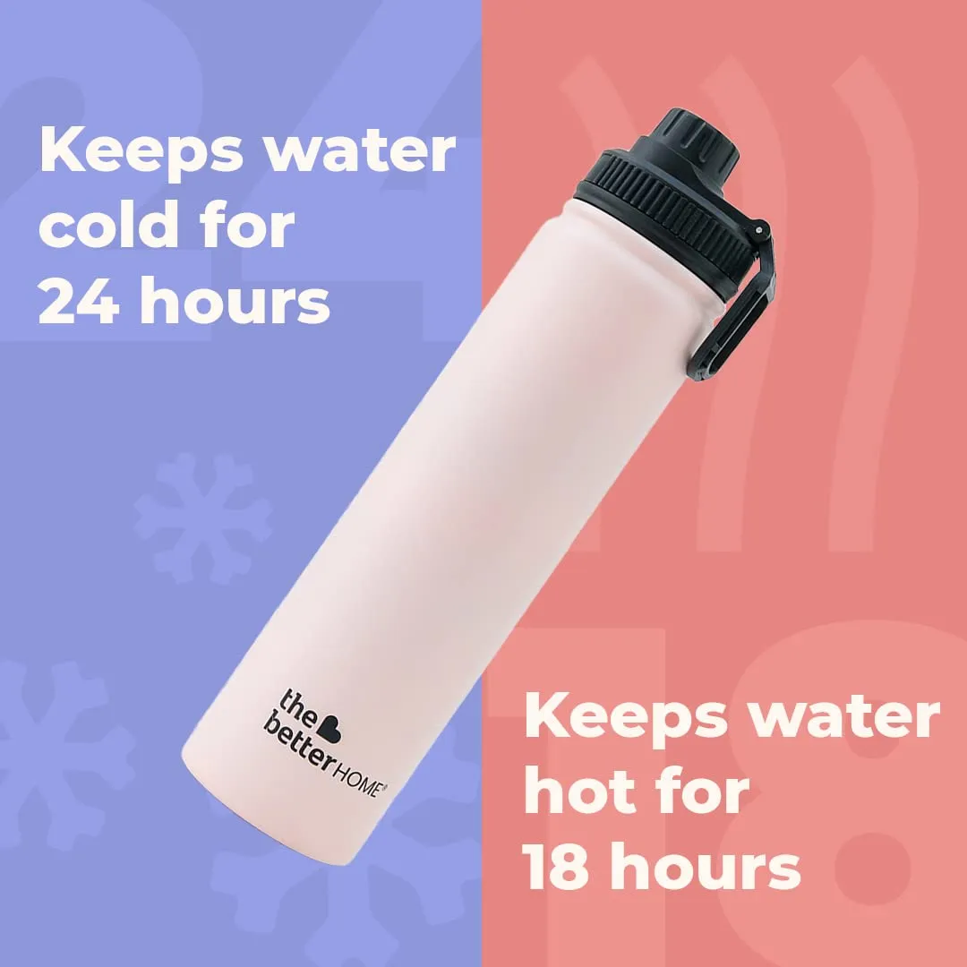 The Better Home 1000 Stainless Steel Insulated Water Bottle with Sipper (710ml) | Thermos Flask Sports Water Bottle | Hot and Cold Steel Water Bottle | Food Grade & BPA Free (Pack of 2, Pink)