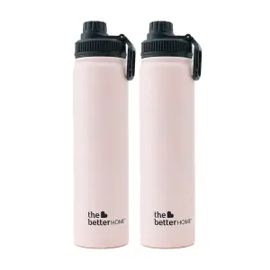 The Better Home 1000 Stainless Steel Insulated Water Bottle with Sipper (710ml) | Thermos Flask Sports Water Bottle | Hot and Cold Steel Water Bottle | Food Grade & BPA Free (Pack of 2, Pink)