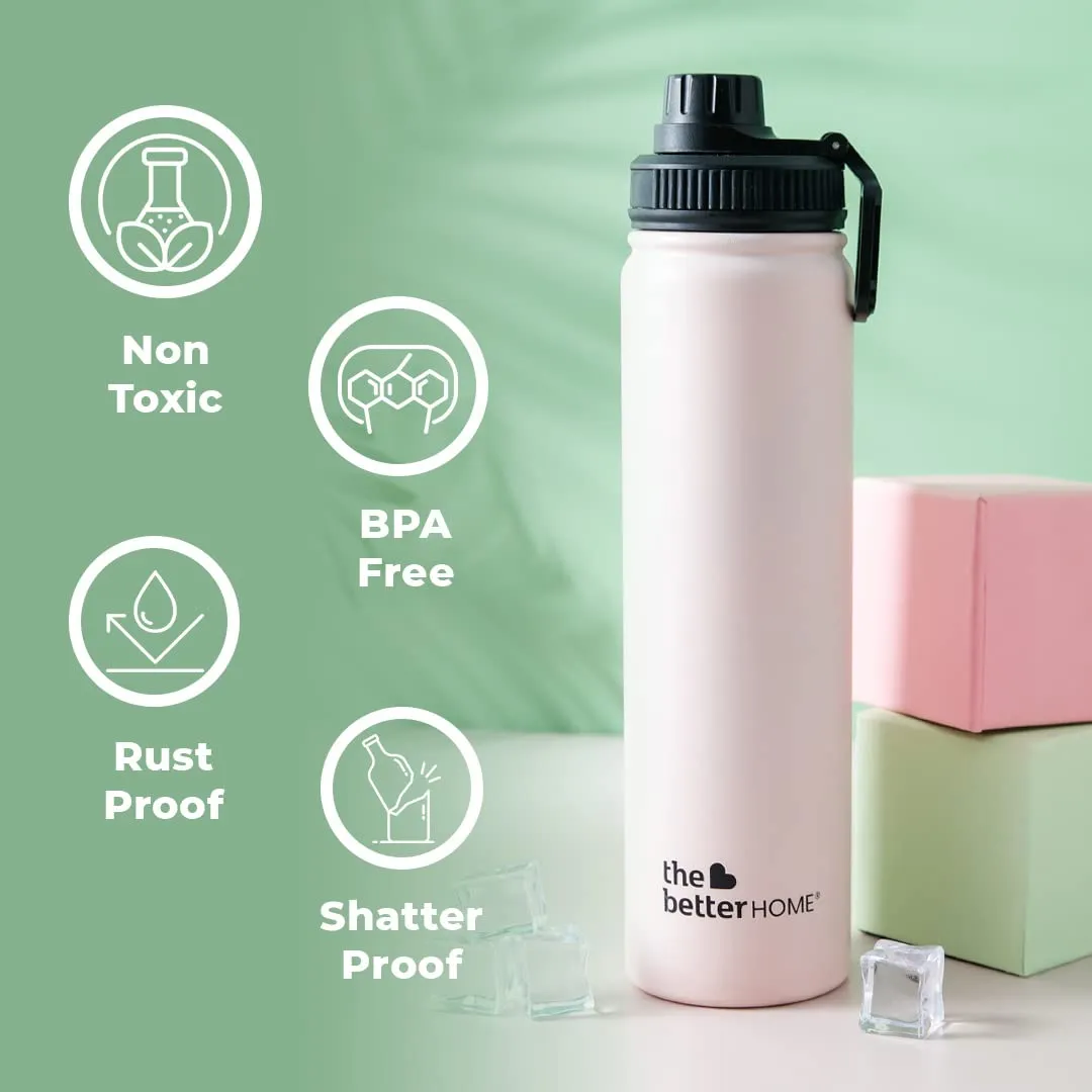 The Better Home 1000 Stainless Steel Insulated Water Bottle with Sipper (710ml) | Thermos Flask Sports Water Bottle | Hot and Cold Steel Water Bottle | Food Grade & BPA Free (Pack of 2, Pink)