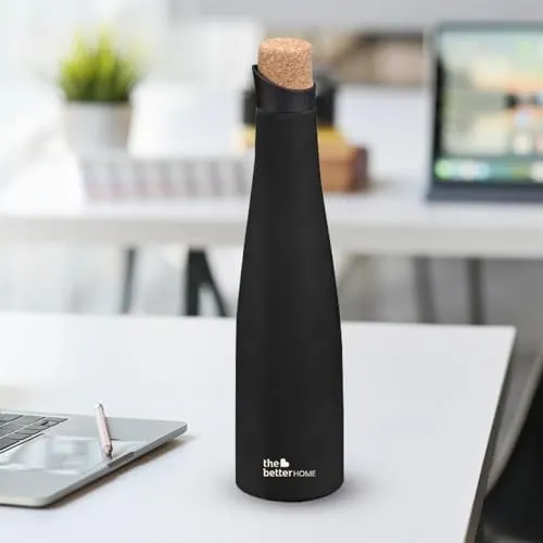 The Better Home Insulated Cork Water Bottle|Hot & Cold Water Bottle 500 Ml -Black |Easy Pour| Bottle for Fridge/School/Outdoor/Gym/Home/Office/Boys/Girls/Kids, Leak Proof and BPA Free