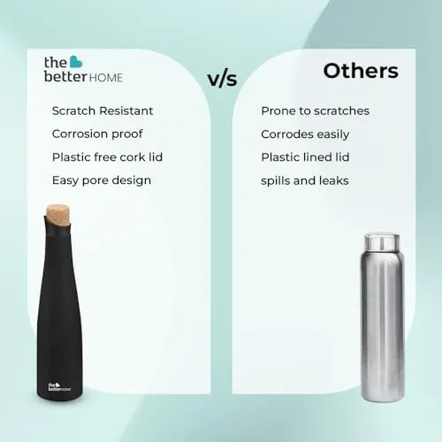 The Better Home Insulated Cork Water Bottle|Hot & Cold Water Bottle 500 Ml -Black |Easy Pour| Bottle for Fridge/School/Outdoor/Gym/Home/Office/Boys/Girls/Kids, Leak Proof and BPA Free