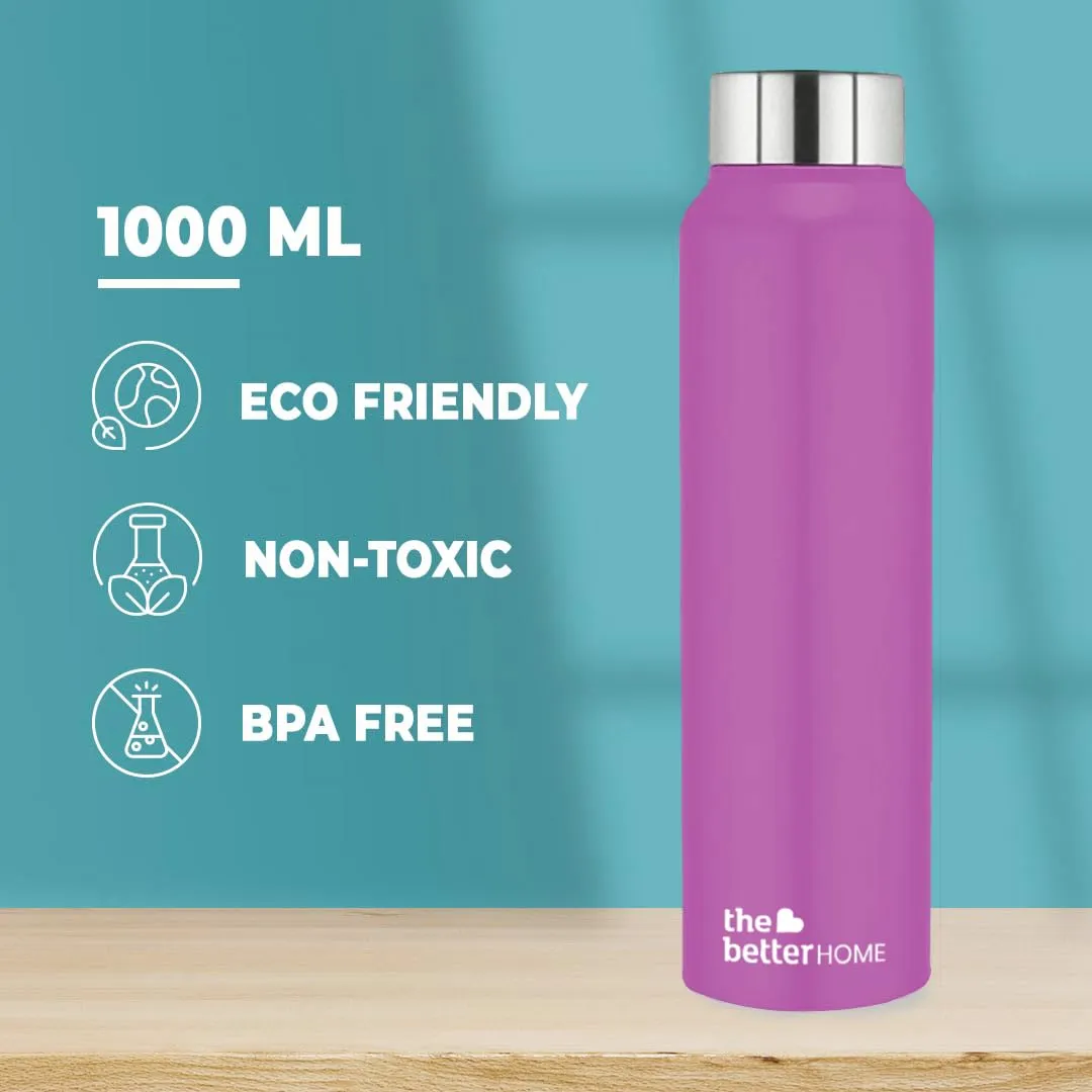 The Better Home Stainless Steel Water Bottle 1 Litre | Leak Proof, Durable & Rust Proof | Non-Toxic & BPA Free Steel Bottles 1  Litre | Eco Friendly Stainless Steel Water Bottle | Purple (Pack of 2