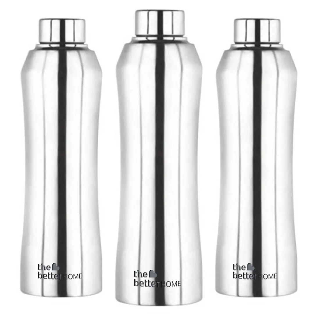 The Better Home Steel Water Bottle (3Pcs-1 Litre) Water Bottle For Kids School | Water Bottle For Home | Leak- Proof BPA Free | Gym Water Bottle | Water Bottle For Office (Silver)