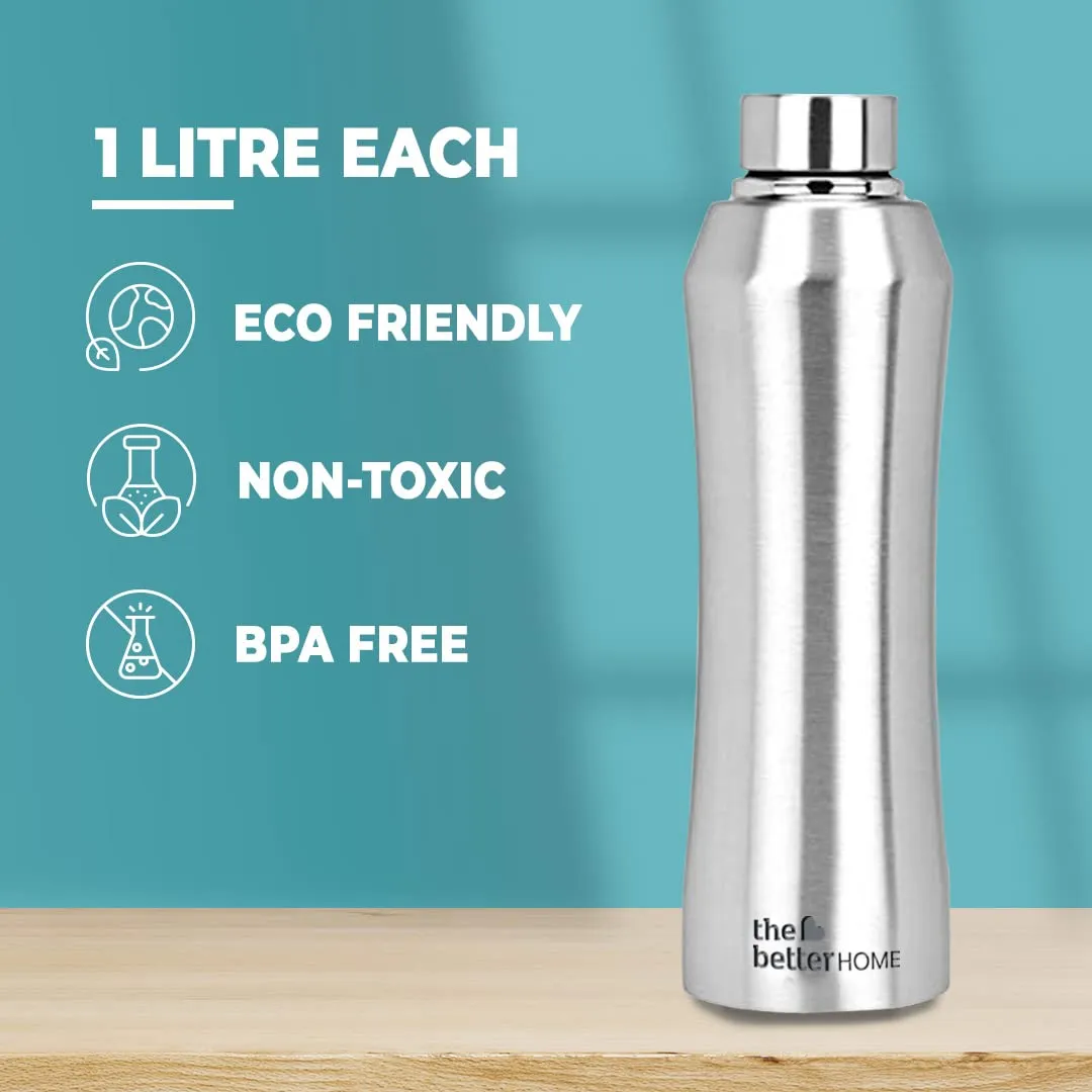 The Better Home Steel Water Bottle (3Pcs-1 Litre) Water Bottle For Kids School | Water Bottle For Home | Leak- Proof BPA Free | Gym Water Bottle | Water Bottle For Office (Silver)