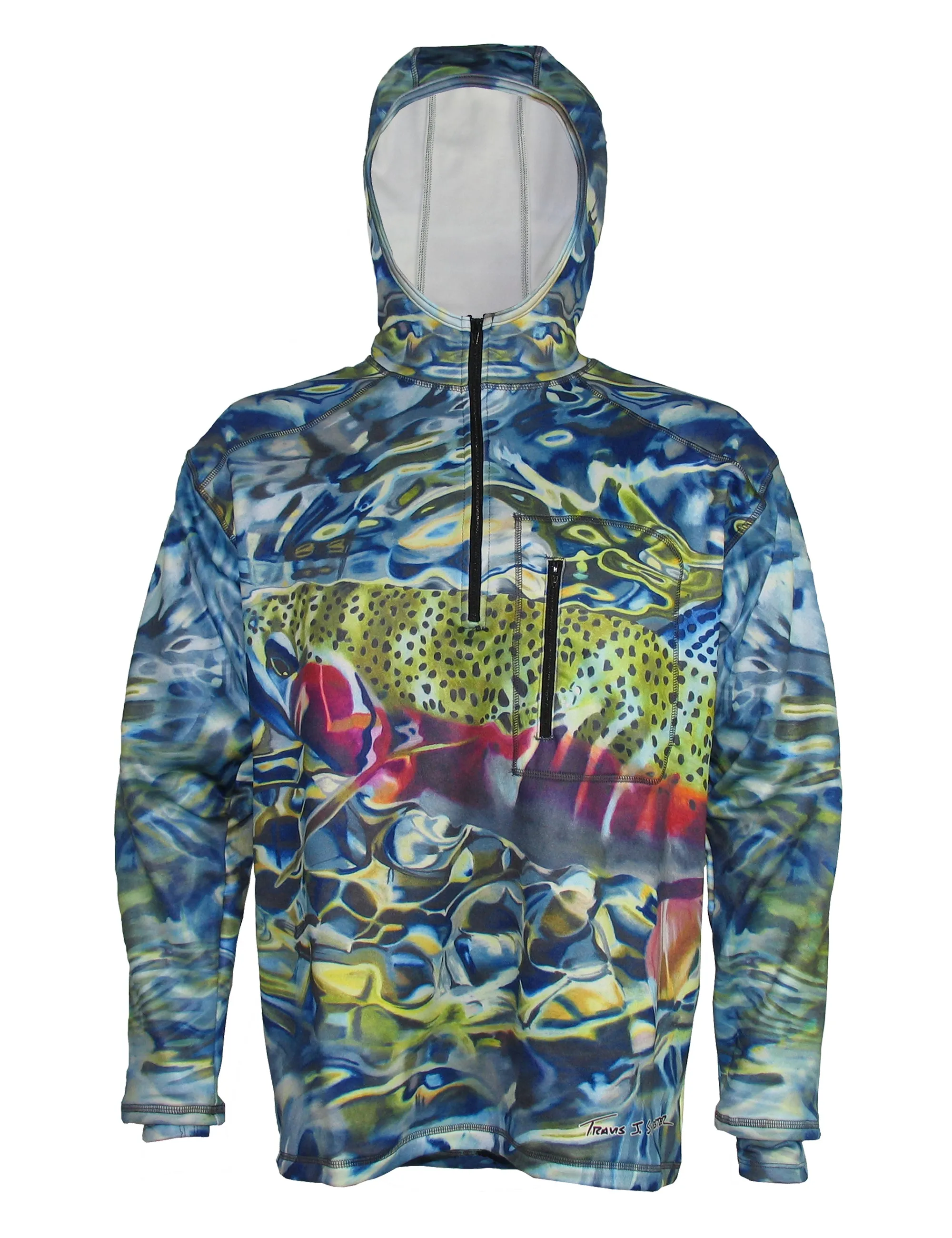 Tranquility Rainbow Trout Heavyweight 1/4-Zip FlexShell Fishing Hoodie