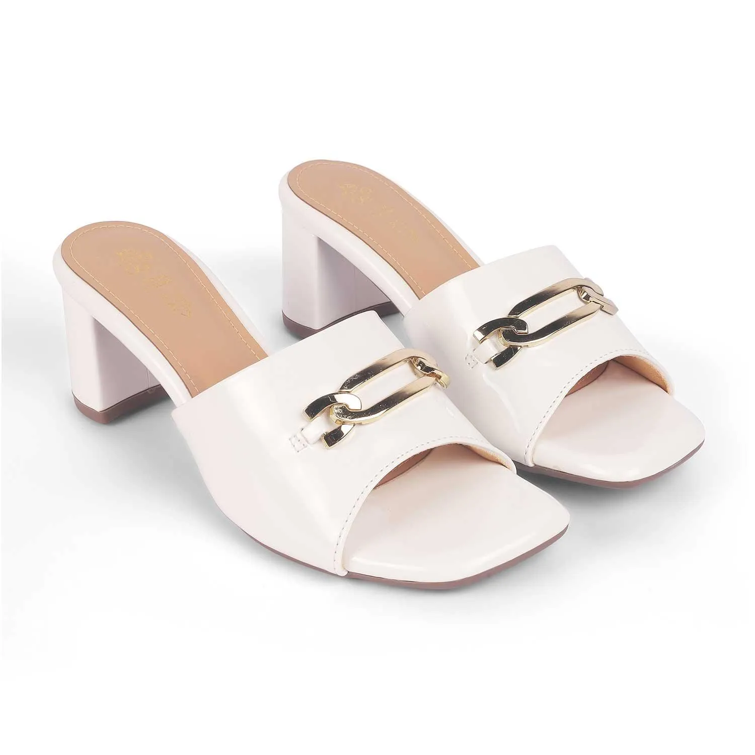 Tresmode Adare White Women's Dress Block Heel Sandals